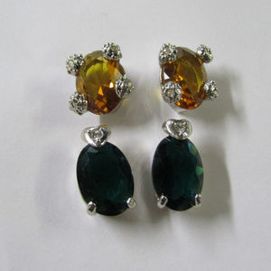 Emerald & Citrone Silver Tone Pierced Earrings